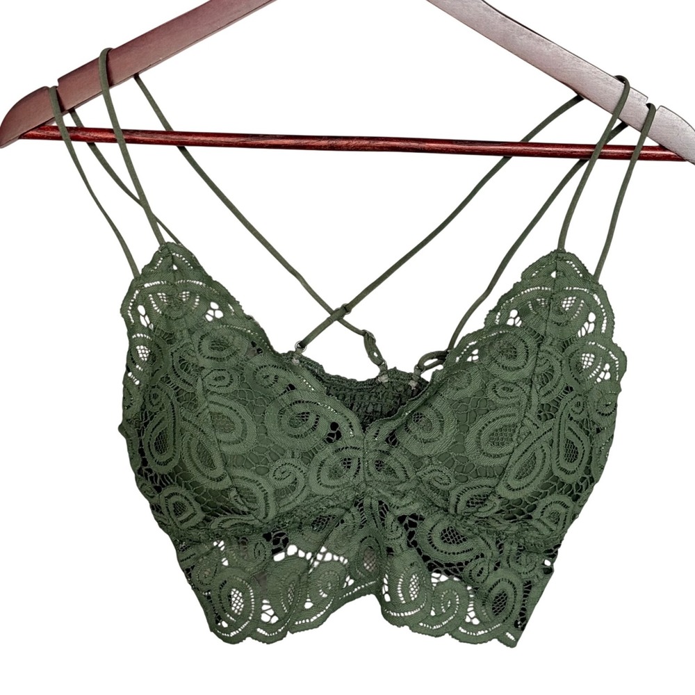 Victoria's Secret PINK Lace Bralette Olive Green Strappy Caged Back Padded Large